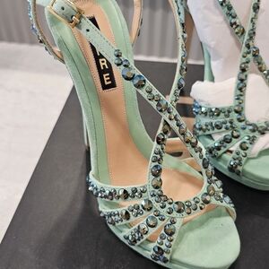 Mint Crystal-Embellished Strappy High Heel Sandals - Women
